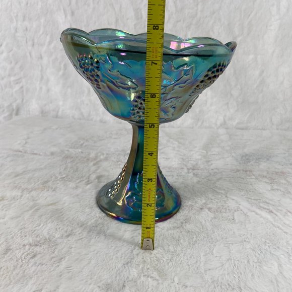 Vintage Indiana Glass Iridescent Blue Harvest Grapes 1960's carnival glass dish - Picture 7 of 9